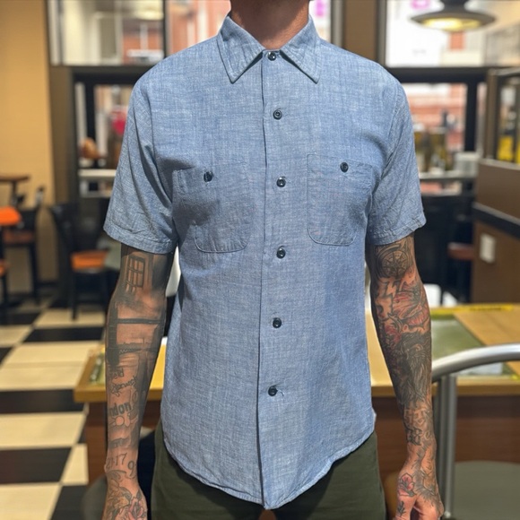 Vintage Washington Dee Cee Blue Chambray Workwear Button Front Shirt Sz 15 - Picture 1 of 10